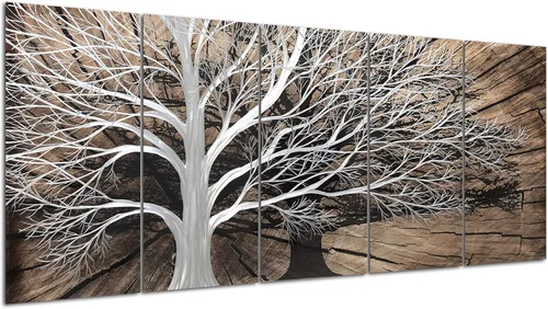 Miniatura 12 de Yihui Arts Arte abstracto de metal para pared, árbol de la vida, hecho a mano, 5 piezas, paneles grandes, grandes, únicos, de aluminio 3D, moderno