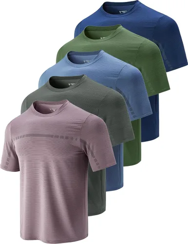 Miniatura 10 de Paquete de 5 camisetas de manga corta para hombre con cuello redondo y de secado rápido Camisetas atléticas para correr, entrenar en el gimnasio