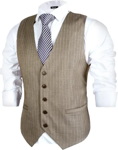 Miniatura 3 de Alizeal Chaleco de traje de negocios a rayas para hombre, vestido formal, chaleco de esmoquin