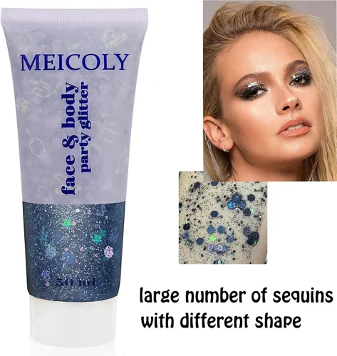 Miniatura 4 de MEICOLY Juego de purpurina negra y blanca transparente, gel de purpurina de cara de sirena, accesorios para festivales de cantantes, accesorios