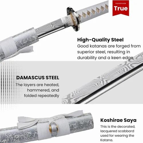 Miniatura 9 de Espada Katana KAWANO, espada japonesa de Damasco de acero plegable hecha a mano, espada samurái de lama completa funcional, mango de Rayskin real