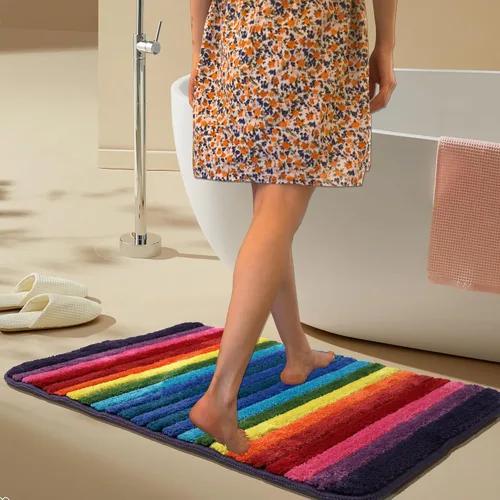 Miniatura 9 de NIENLCIP Alfombras de Baño Arcoíris Coloridas de Microfibra, Tapete de Baño Antideslizante de Felpa, Alfombras de Piso Absorbentes de Agua, Tapete