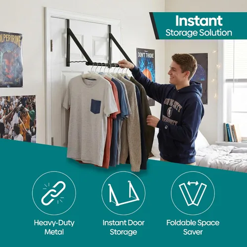Miniatura 4 de HOLDN' STORAGE Colgador para colgar sobre la puerta, organizador plegable para colgar ropa, abrigos y toallas, ideal para dormitorios, lavandería