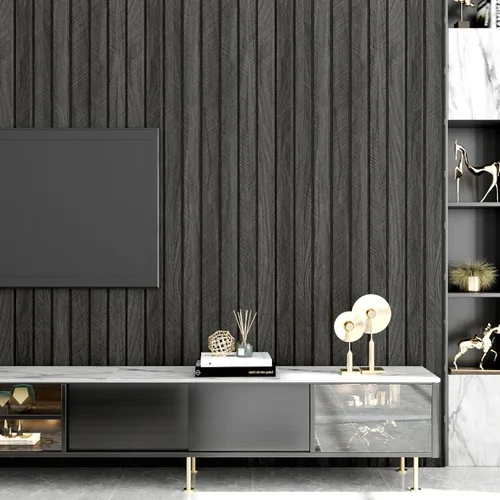 Miniatura 6 de Wallercity Paneles de madera 3D gris/negro para paredes, paneles de pared de listones de madera autoadhesivos para dormitorio, baño, panel de pared