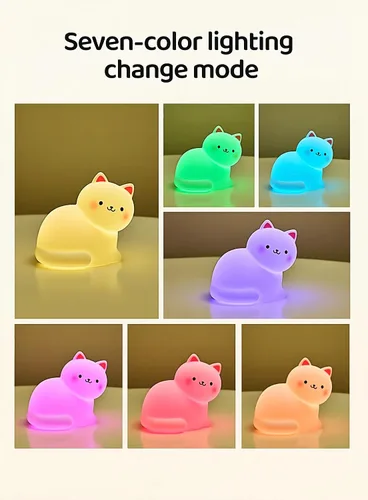 Miniatura 3 de Luz nocturna de gato para niños, lámpara de 7 colores, toque regulable, recargable portátil y esponjoso, luz nocturna LED de silicona, regalo