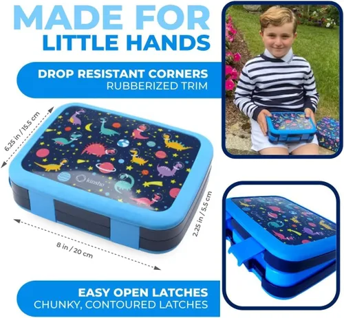 Miniatura 2 de Lonchera para niños - Caja bento para niños pequeños, 4 secciones con tapa, contenedor de refrigerios, preescolar, niños pequeños, bandeja extraíble