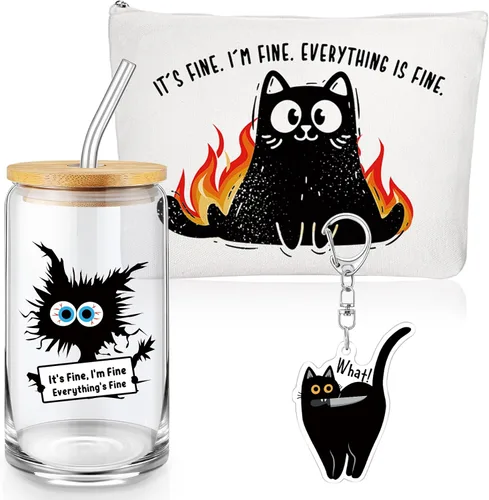 Miniatura 8 de Hushee 3 piezas de regalos temáticos de abeja, bolsa de maquillaje feliz y taza de vidrio con tapa, llavero de paja inspirador para graduación