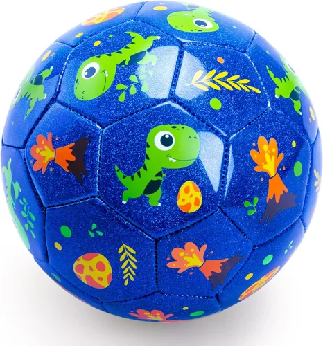 INPODAK Balón de fútbol de tamaño 2 para niños pequeños, pelota de fútbol azul de dinosaurio de dibujos animados para niños de 2, 3, 4, 5 con bomba