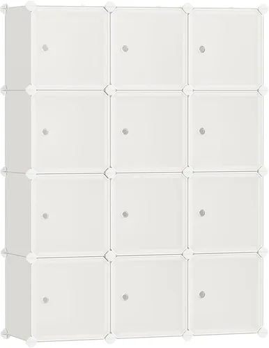SONGMICS Organizador de almacenamiento con forma de cubo, juego de 12 cubos de plástico, estantes de almacenamiento para armario, armario de Blanco
