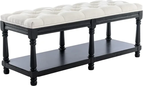 Miniatura 4 de Kmax Banco de almacenamiento para entrada con zapatero acolchado, banco de calzado de madera negra para ventana, banco para entrada de pasillo, Gris