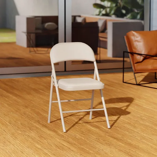 Miniatura 2 de Juego de 4 sillas plegables de vinilo beige con asiento acolchado