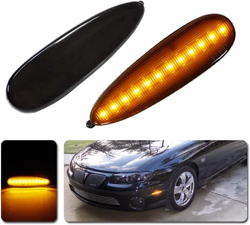 Kit de lentes ahumadas negro con luz LED ámbar completa compatible con Pontiac GTO 2004 2005 2006 reemplazo de montaje parachoques delantero lado