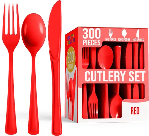 Miniatura 10 de Party Solids - Juego de cubiertos de plástico negro resistente de 300 piezas, cubiertos desechables negros resistentes, juegos de utensilios, 100
