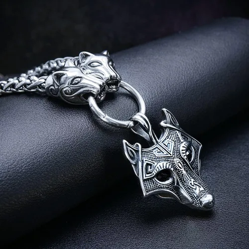 Miniatura 3 de BAVIPOWER Colgante de amuleto vikingo con cabeza de lobo grande, collar de cadena de acero inoxidable 316L, collar escandinavo nórdico auténtico