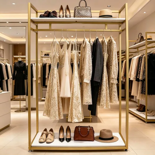 Miniatura 9 de Estante de ropa de 71 pulgadas con estantes, estante para vestidos de boda, estante de exhibición de ropa al por menor, resistente comercial