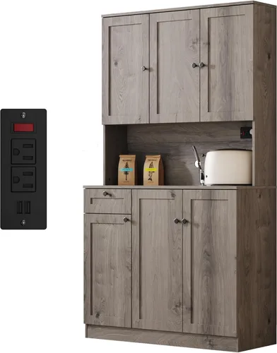 Miniatura 8 de Furnify Armario de despensa de 71 pulgadas de alto con estación de carga, armario alto de almacenamiento de despensa de cocina con soporte