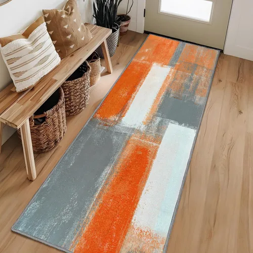 Miniatura 16 de LOKMU Alfombras antideslizantes de arte abstracto naranja y gris blanco para decoración del hogar, alfombra para aula, sala de estar, dormitorio