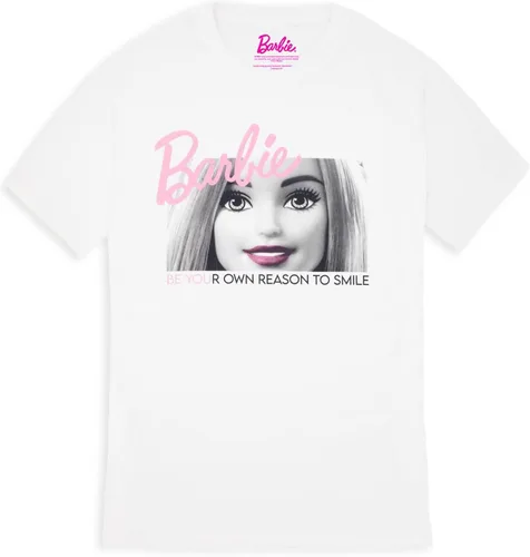 Barbie Camiseta de manga corta para mujer Muñeca de mujer con logotipo clásico blanco y rosa en camiseta gráfica negra Top de ropa de muñeca de