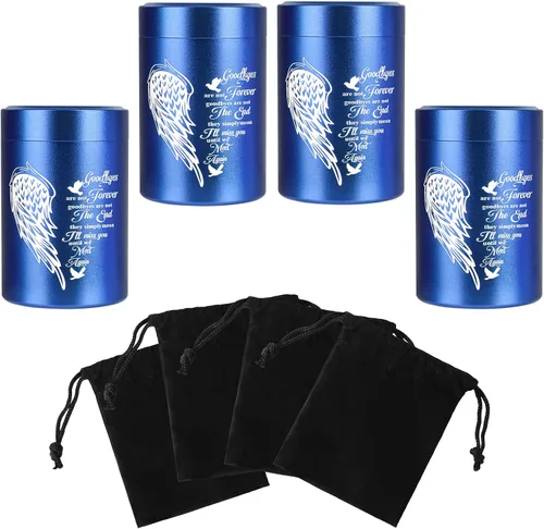 Miniatura 13 de Juego de 4 urnas pequeñas para cenizas humanas, mini urna de cremación de aluminio para cenizas de hasta 7 pulgadas cúbicas, color negro