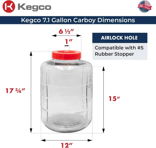Miniatura 2 de Kegco Fermentador Carboy de vidrio de boca ancha de 7.1 galones Fabricación de cerveza casera y vino