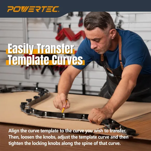 Miniatura 6 de POWERTEC Regla de plantilla de curva flexible de 107 pulgadas, curva de madera, tira de perfiles de carpintería, herramienta de plantilla de acero