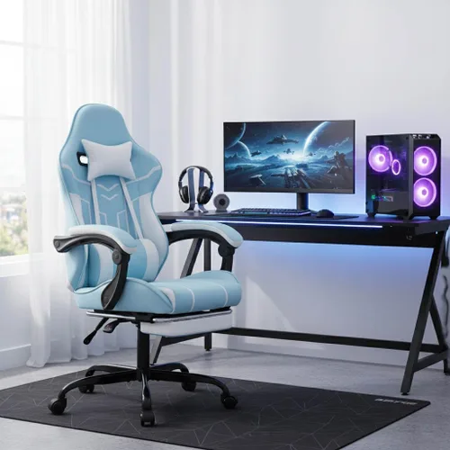 Miniatura 7 de Silla de juegos con reposapiés, silla de oficina ergonómica con soporte lumbar de masaje, silla de computadora de respaldo alto para adultos, sillas