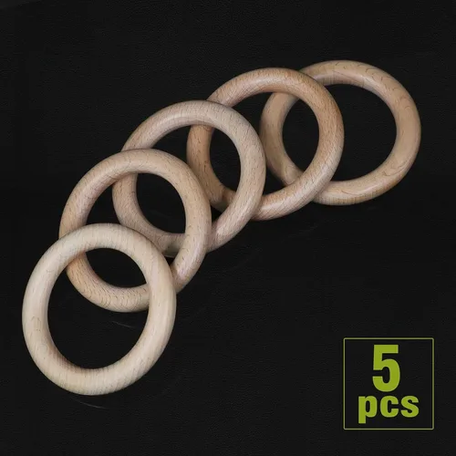 Miniatura 2 de FoDau770 5 anillos de madera de haya natural, anillos de madera maciza sin terminar, círculos de madera resistente, círculos de macramé