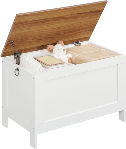 Miniatura 8 de HOOBRO Caja de juguetes, baúl de almacenamiento de aspecto de madera retro con bisagra de seguridad, banco de almacenamiento de entrada soporta 220