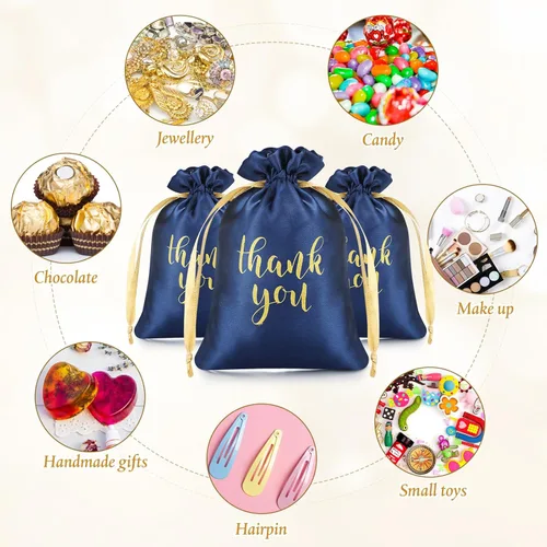 Miniatura 6 de Sieral 50 Piezas Bolsas de Regalo de Satén de Agradecimiento con Cordón Bolsas de Joyería Dulces para Mujeres Navidad Boda Baby Shower Cumpleaños
