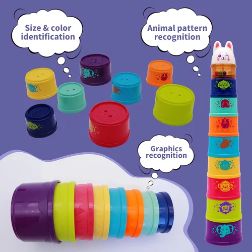 Miniatura 5 de Tazas Apilables de Conejo para Bebés para Niños Pequeños de 1-3, Juguetes Apilables Tazas de Plástico Apilables para Bebés de 6-12 12-18 Meses