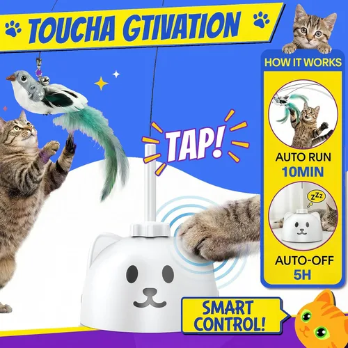 Miniatura 6 de CATPICK Juguetes interactivos para gatos de interior, juguete eléctrico automático de plumas de pájaro volador – El mejor juguete de enriquecimiento