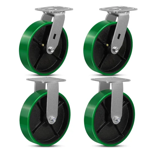 Miniatura 53 de Ruedas giratorias, ruedas industriales de 4 pulgadas resistentes, poliuretano en rueda de acero, ruedas giratorias de placa superior