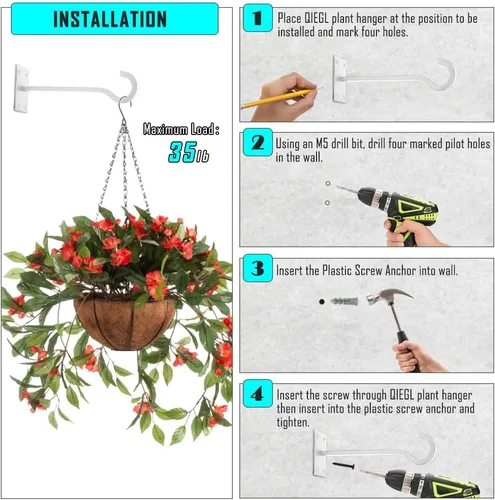 Miniatura 34 de QIEGL Soporte colgante para plantas de 6 pulgadas, gancho de metal para plantas, gancho de pastor decorativo para colgar linternas, comedero
