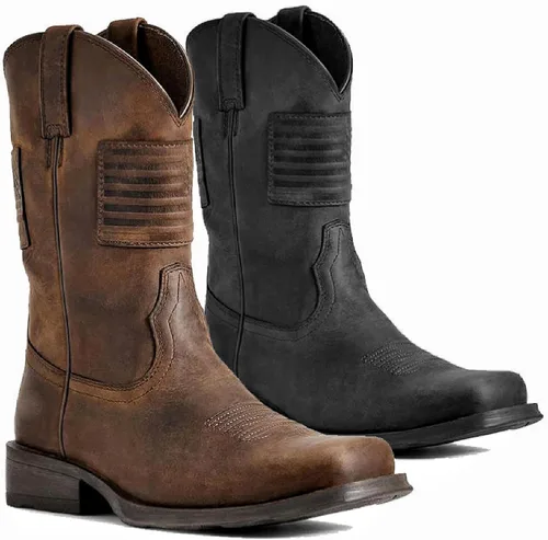Miniatura 2 de Botas vaqueras deportivas para hombre, botas vaqueras retro con punta cuadrada, botas de trabajo rural, botas de caza para hombre, botas vaqueras