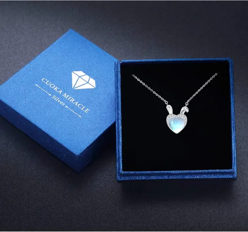 Miniatura 7 de CUOKA MIRACLE Collar de piedra de luna, plata de ley 925, luna y corazón en forma de estrella, collar de piedra lunar sintética arco iris, cadena