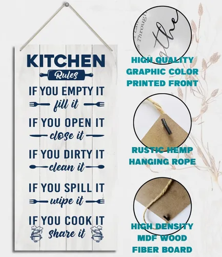 Miniatura 3 de HALUOSI Letrero decorativo de madera para cocina, reglas de cocina, 12 x 6 pulgadas, blanco, rectangular, montaje en pared, duradero, madera