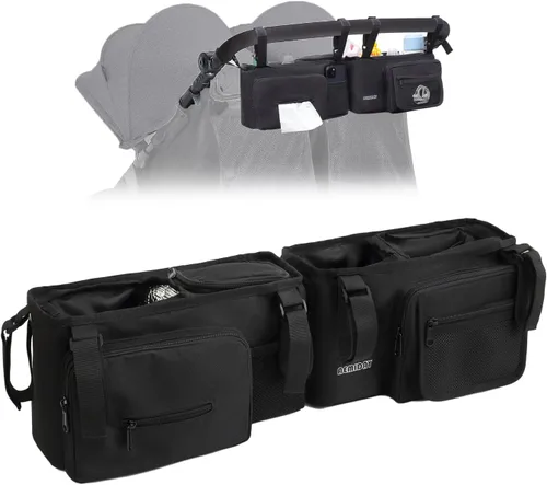 Organizador doble para cochecito compatible con BOB Duallie y Baby Jogger City Mini GT2 cochecito doble, accesorios para cochecito de bebé doble con