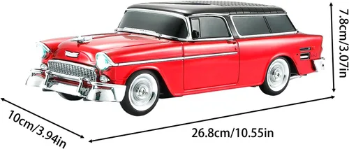 Miniatura 8 de Altavoz Bluetooth retro clásico modelo de automóvil con luz ambiental LED, emparejamiento estéreo TWS, ruedas móviles, sonido HD, altavoz Rojo