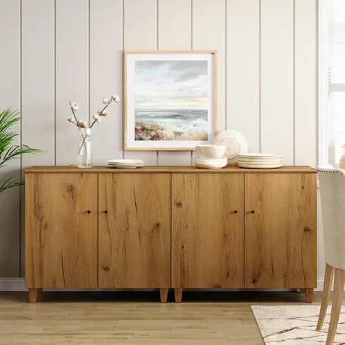 Miniatura 16 de WAMPAT Aparadores de buffet, mesa consola de madera Credenza de 70.8 pulgadas de ancho con 4 puertas, armarios de almacenamiento 2 en 1 modernos