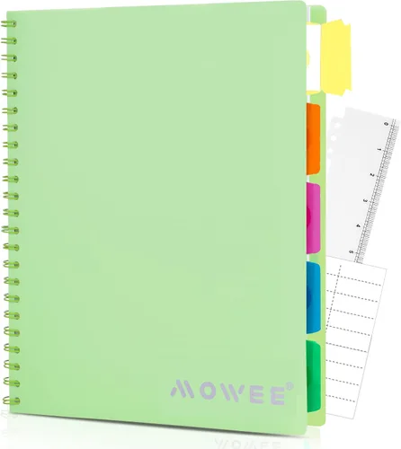 Miniatura 19 de Cuaderno de 5 materias – Cuaderno de espiral, cuaderno de rayas universitarias con bolsillo divisor, pestañas, regla de 11 pulgadas, 200 páginas