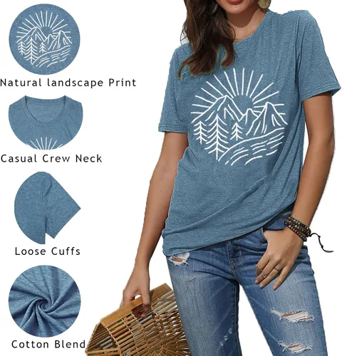 Miniatura 59 de Camisetas sin mangas de senderismo y montaña para mujer, divertidas camisetas de entrenamiento con gráficos de pino y amanecer, camisetas de verano