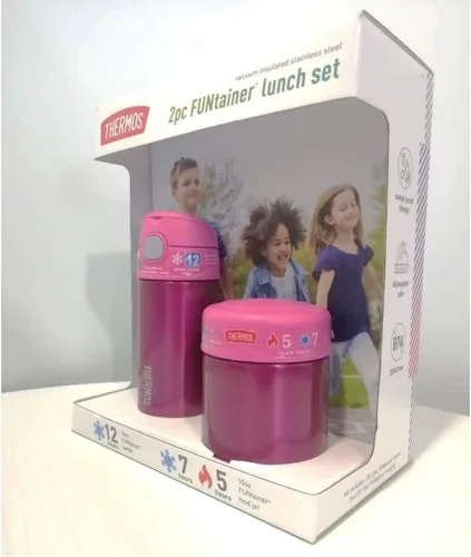 Miniatura 2 de Thermos FUNtainer - Juego de almuerzo para niños y botellas de alimentos sin BPA apto para lavavajillas, 2 unidades (rosa, juego de 2 piezas)