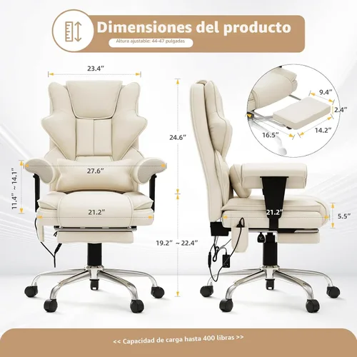 Miniatura 3 de Silla de Oficina de Masaje de 7 Puntos, Silla Gerencial Calefaccionada, Silla Ejecutiva Ergonómica con Reposapiés, Reposabrazos Ajustable, Silla