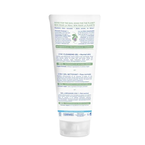 Miniatura 2 de Mustela Baby Gel limpiador 2 en 1, limpiador de cuerpo y cabello para bebé, con aguacate natural, fórmula biodegradable y sin desgarros, 6.76 onzas