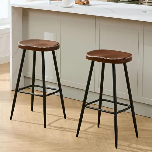 Miniatura 16 de FIRAVOE Juego de 2 Taburetes de Bar, Taburetes de Bar Modernos de 24" de Altura de Mostrador, Taburetes de Montar sin Respaldo de Cuero Sintético