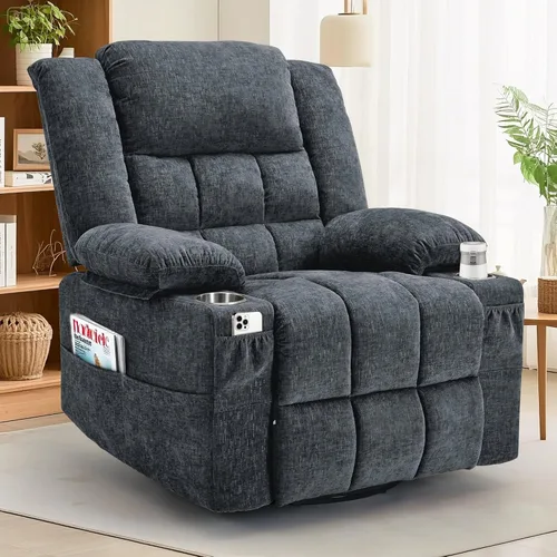 Korser Sillón reclinable giratorio de 360° con mecedora para adultos, sillón reclinable con masaje y calefacción para guardería, silla de columpio