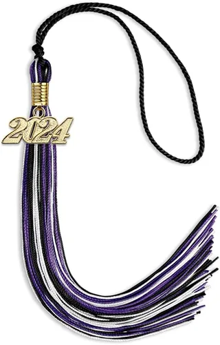 Miniatura 35 de Endea Graduation Borla mixta de triple color con gota de fecha dorada (negro/dorado/blanco, 2021)