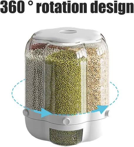 Miniatura 5 de Enfudid Contenedor de almacenamiento de granos para alimentos, dispensador de arroz de 6 rejillas de gran capacidad, caja de almacenamiento