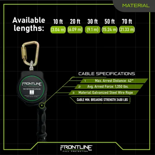 Miniatura 4 de Frontline RPG10' Cable SRL con extremo de gancho de presión de acero Cable de acero galvanizado de 3/16 pulgadas Ligero, duradero Ojo