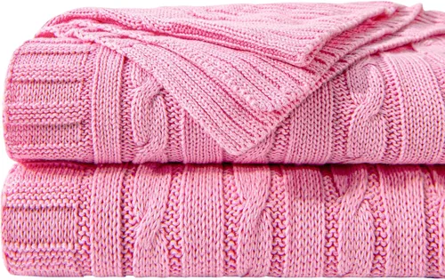 Miniatura 24 de NTBAY Manta de punto de cable de 100 % algodón puro, súper suave y cálida de 51 x 67 pulgadas, manta de punto para sofá, sillón, cama, extra Amarillo